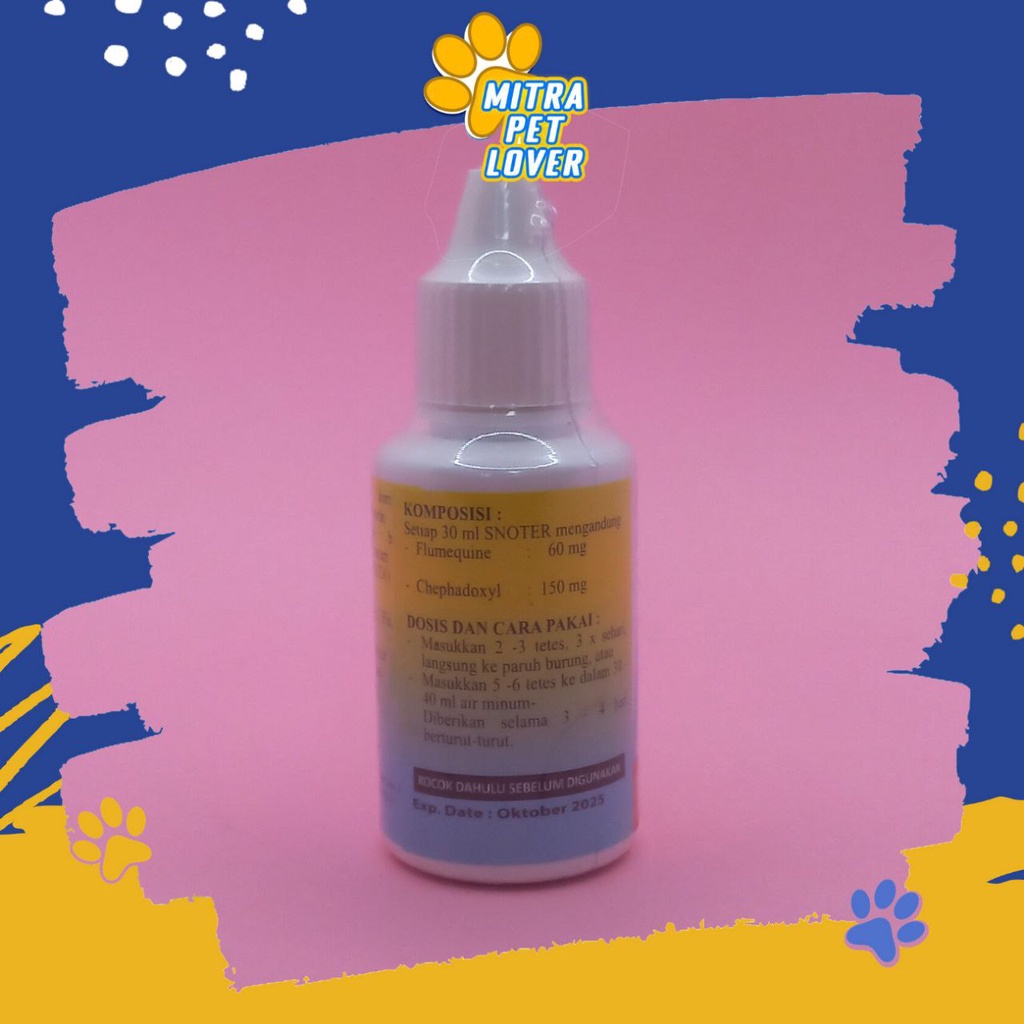 OBAT FLU PILEK BURUNG - SNOTER 30 ML ORIGINAL - ANTI SNOT CORYZA ATASI FLU BERSIN NGOROK BURUNG BIRD - ANTI INFEKSI - CDR - AMPUH SEHAT - MURAH ASLI BERKUALITAS - PET ANIMAL HEALTHCARE &amp; VETERINARY TAMASINDO VITAMIN HEWAN BINATANG PELIHARAAN MITRAPETLOVER