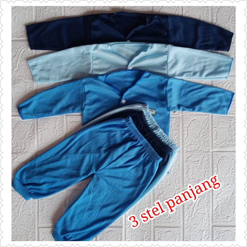 Baju Bayi panjang isi 3 stel motif biru