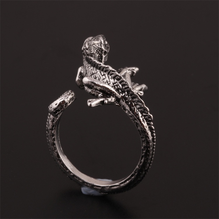Cincin Model Terbuka Bahan Alloy Desain Cicak Gaya Eropa Amerikaretropunk Adjustable Untuk Pria