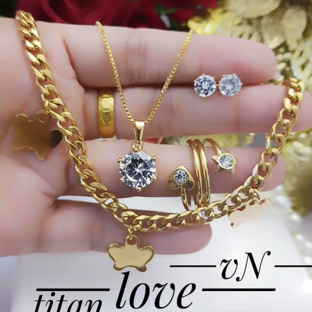 Titanium set perhiasan lapis emas 24k 2520