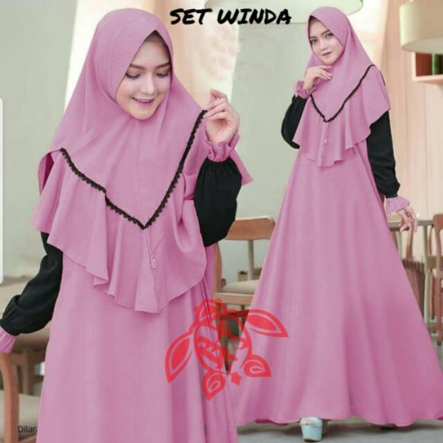 (BLZ) set gamis Winda syar'i busui + jilbab mix renda import