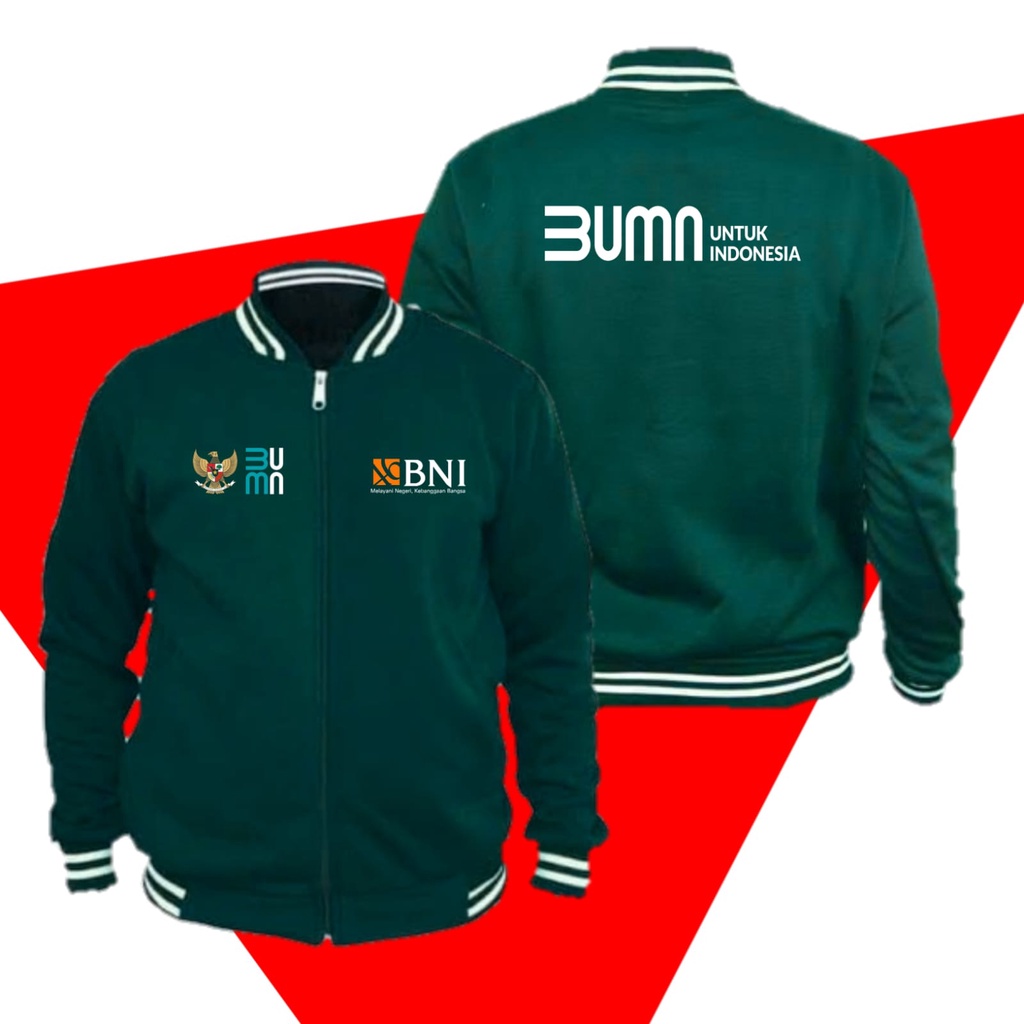 Jual Jaket Varsity Zipper Logo BNI - Jaket BUMN Bank Mandiri Free Topi ...