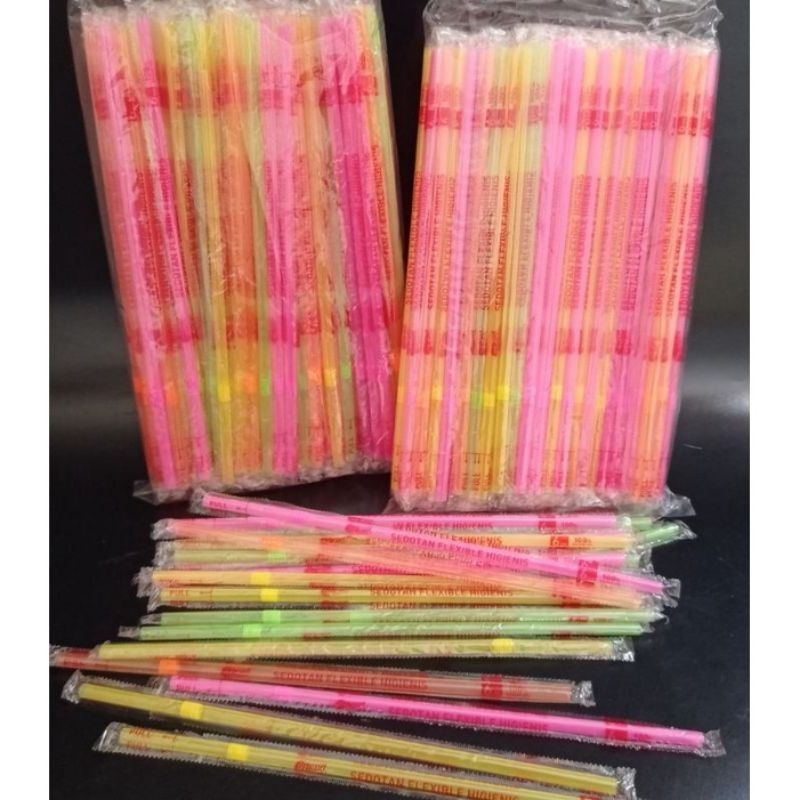 SEDOTAN STERIL NEON BENGKOK WARNA WARNi/Sedotan Tekuk per 20pcs