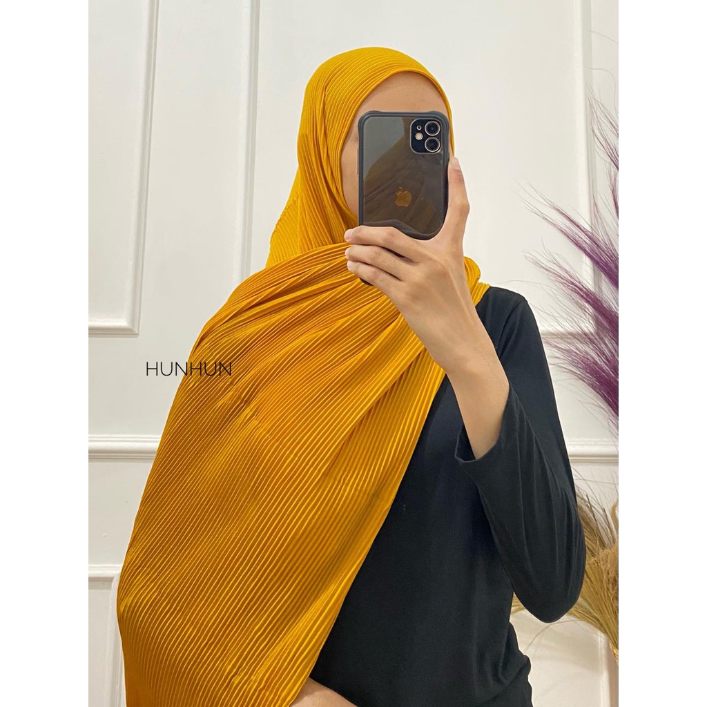 (Full Plisket Diamond) Pashmina Pasmina Plisket Lidi Premium/ Fatin Jilbab Pasmina Pusatgrosir_solo-FUL DIAMON(A)MUSTARD