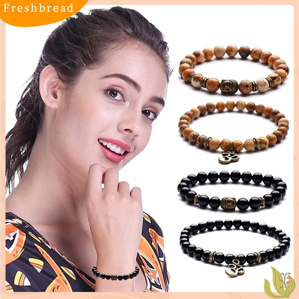 [TERLARIS]2Pcs/Set Vintage Unisex Beads Buddha Head Yoga OM Pendant Bracelets Jewelry Gift