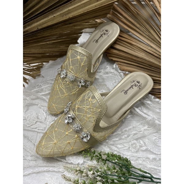 sepatu wanita maura gold 2cm kaca