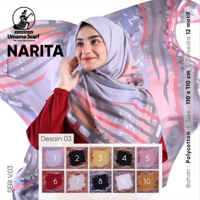 SEGIEMPAT NARITA GARIS. JILBAB UMAMA. KERUDUNG SEGI4 MOTIF. HIJAB SCARF