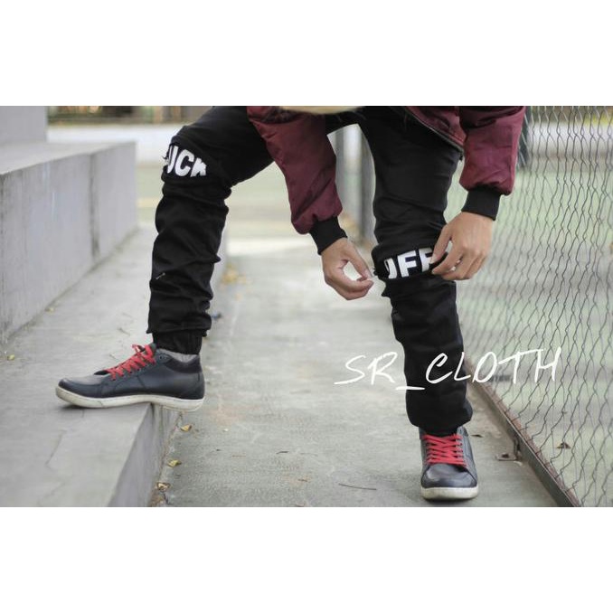 Celana Jeans Joger Sobek Pria Wanita Hitam