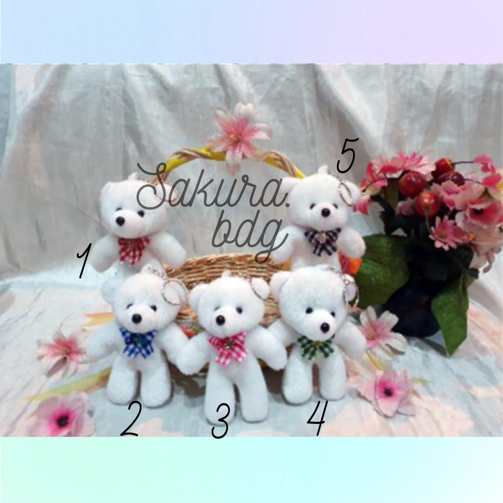 BB12 - Boneka putih beruang kecil 11cm souvenir wisuda hadiah lamaran seserahan kado gantungan kunci