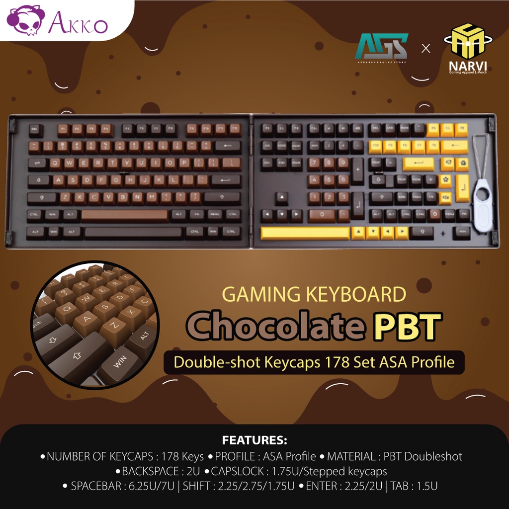 AKKO Chocolate ASA Profile 178 Keycaps Set PBT Doubleshot