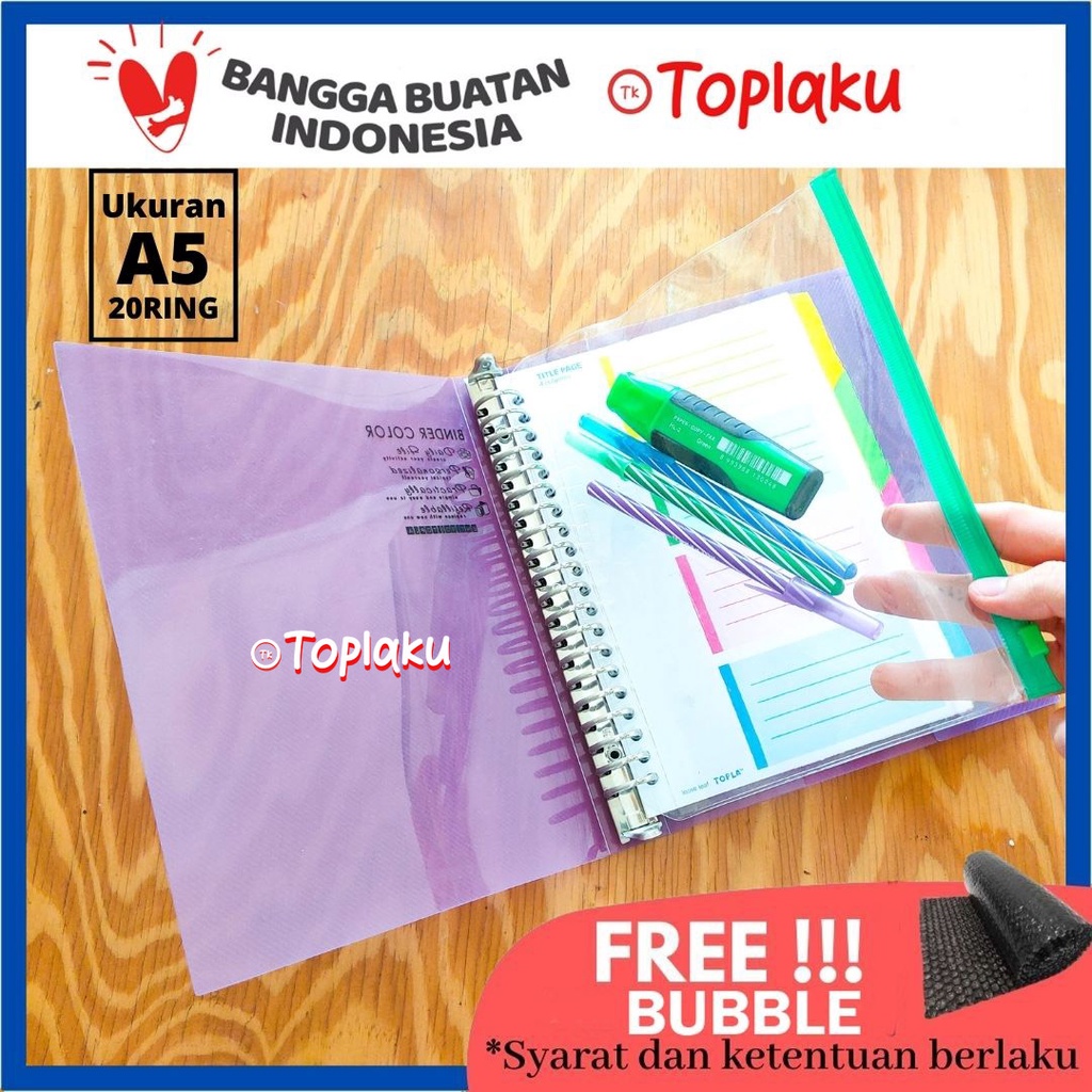 

Map Zipper Pocket Binder Dokumen Plastik Resleting Lubang Dokumen Plastik PB9070 A5 20 Ring
