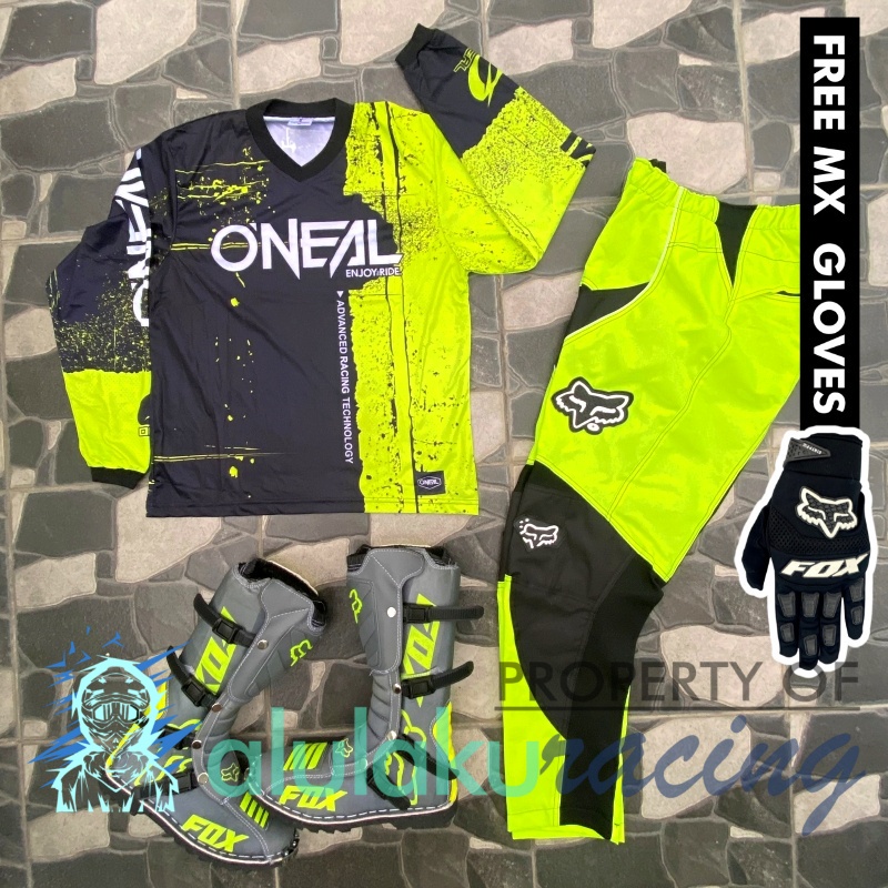 Jersey, Celana, Sarung Tangan &amp; Sepatu Fullprint with Protectors Fullset MX Trail Motocross - Paket Bundling ONCTFG070409-F41