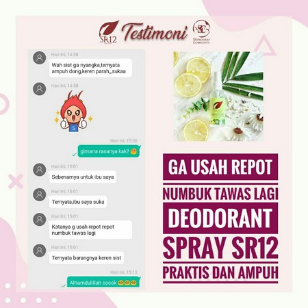 DEODORANT SPRAY SR12 BPOM AMAN /AMPUH HEMPAS BAU BADAN NON ALKOHOL /  MENCERAHKAN KETIAK / DEO TAWAS