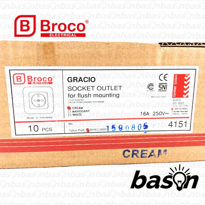 BROCO Gracio 4151 Socket Outlet 16A 250V Cream | Stop Kontak