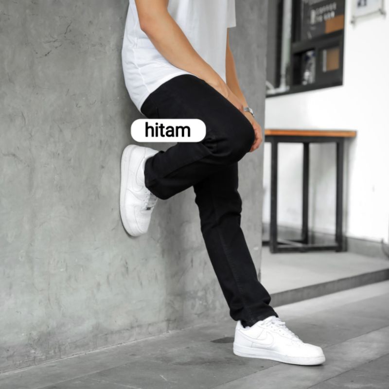 Celana Jeans pria pensil skinny slimfit ripped softjeans strech hitam
