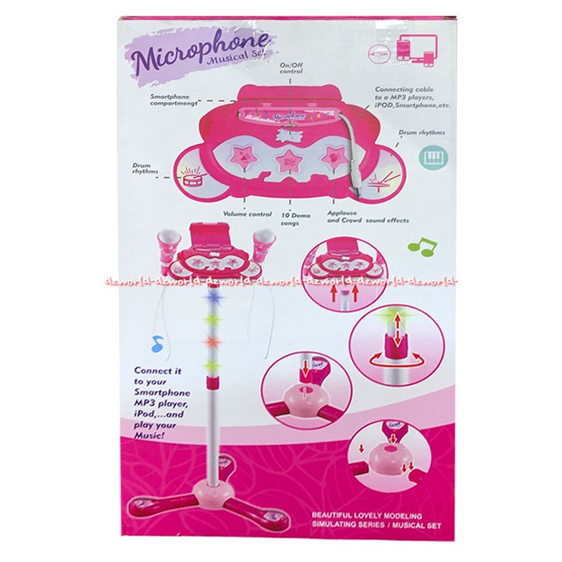 Kiddy Star Microphone Bisa Smarthphone Mp3 Player Mainan Mic Mik Menyanyi Musik Anak Pink Penyanyi