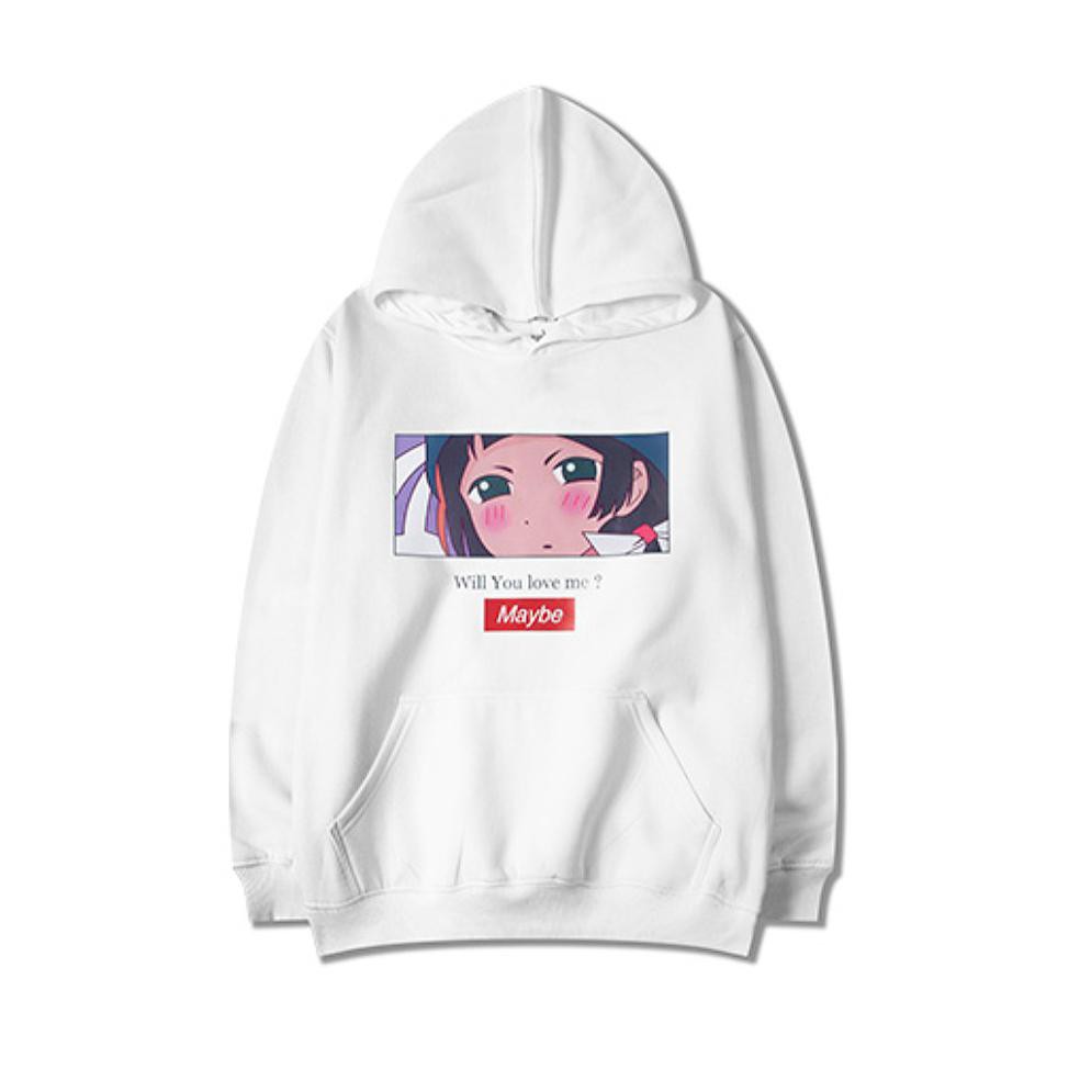 Ready Stock Hoodie Sweater Cewe Cowok Maybe Gambar Anime Unisex Hoodie Anime ,