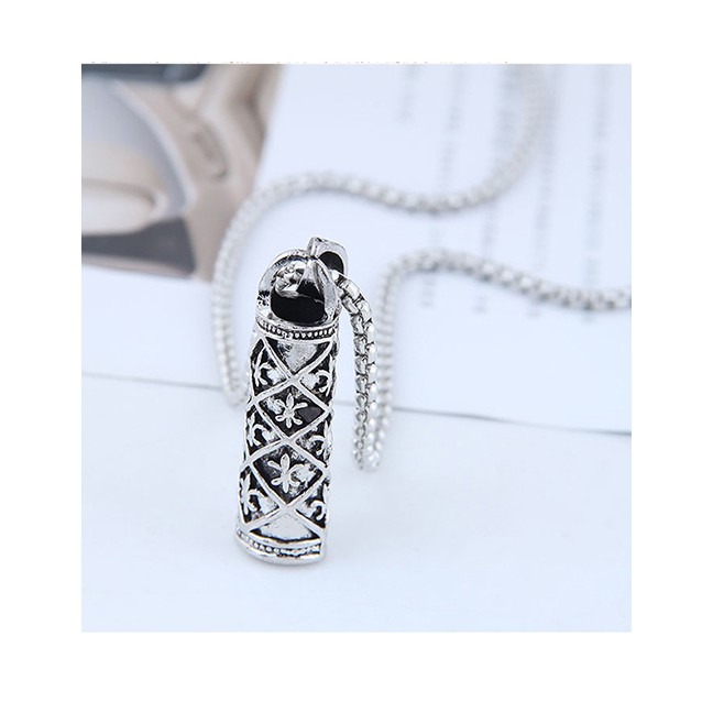 LRC Kalung Fashion Silver Metal Love Longevity Column Long Necklace A57441