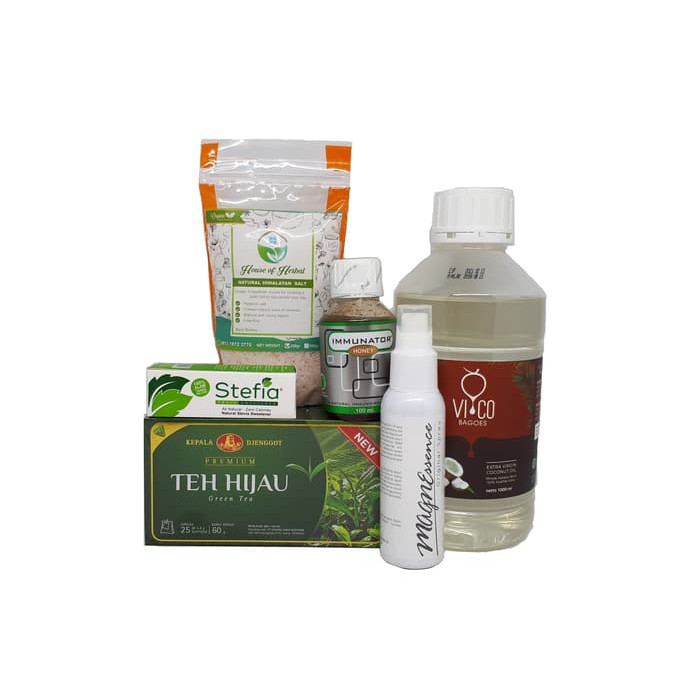 

Paket Hemat Keto VCO Himsalt Magnesium Stevia Immunatorteh hijau