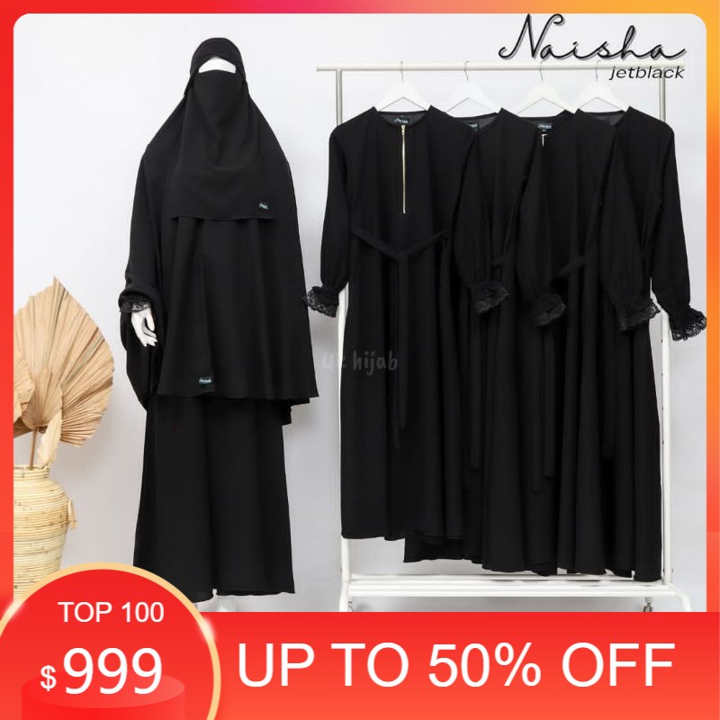 (READY) GAMIS SET NAISHA JETBLACK//SET JETBLACK TERMURAH/GAMIS HITAM/GAMIS BEST SELLER/GAMIS TERBARU