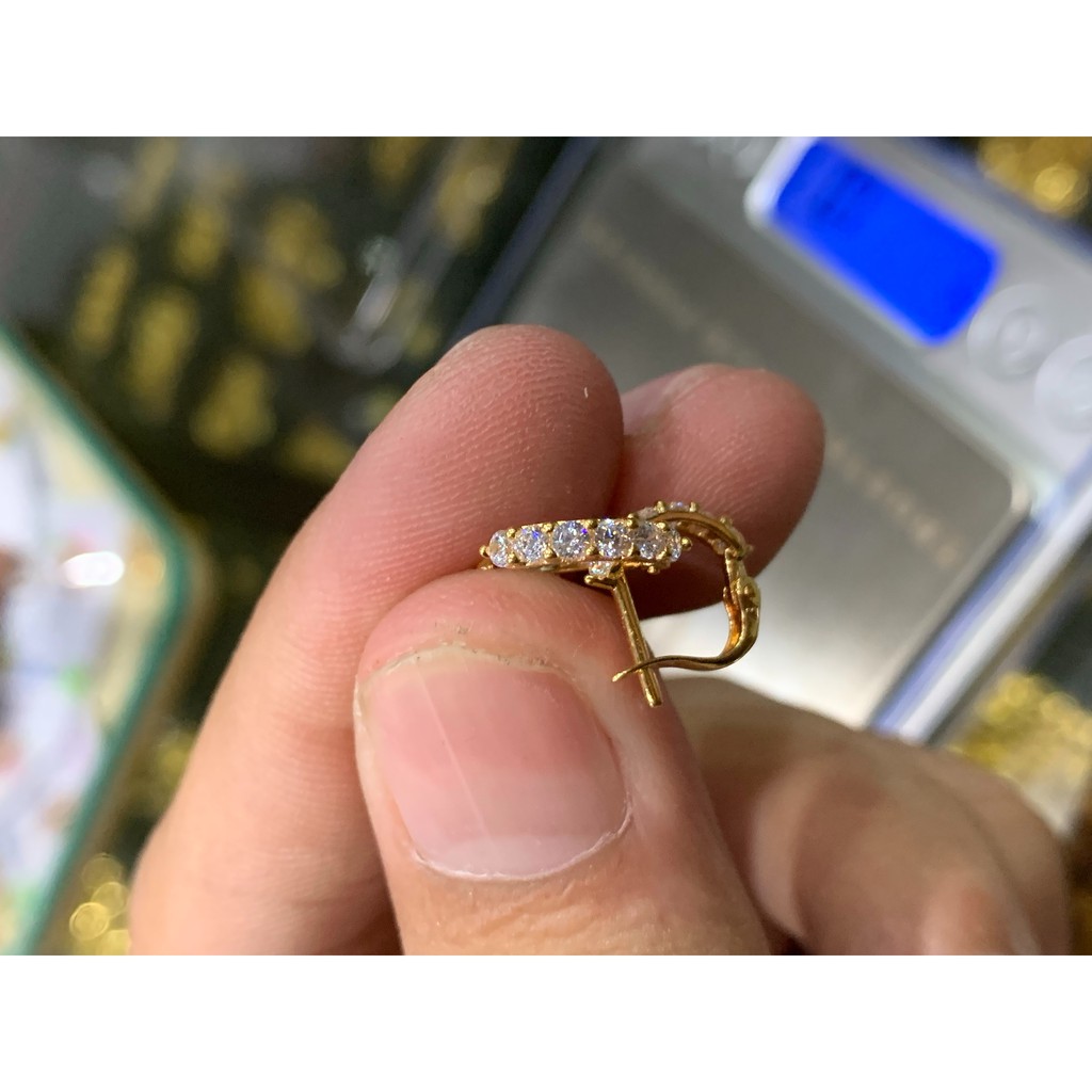 Anting jepit anak dan dewasa emas asli kadar 700 70 16k giwang kerabu cetek klip permata sebaris dua 2 baris like diamond 1 gram gr g gold earrings