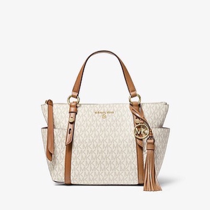 MICHAEL KORS Sullivan Small Logo Top-Zip Tote Bag  Vanilla/Acorn