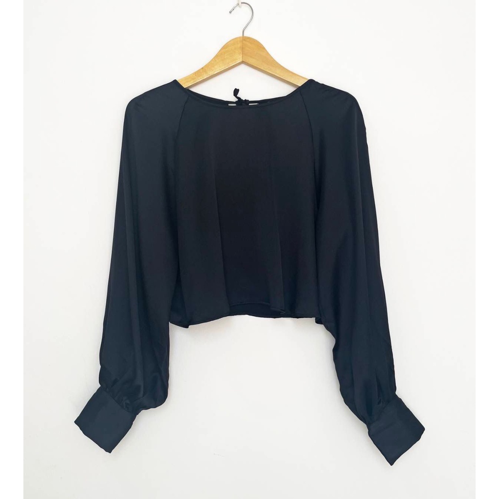 HnM long sleeve satin cropped blouse