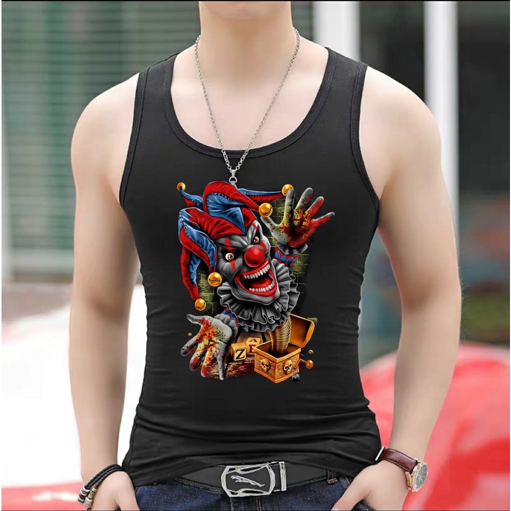 DS - SINGLET SPANDEX MOTIF CLOWN / kaos cowok / kaos singlet / kaos dalem singlet cowok