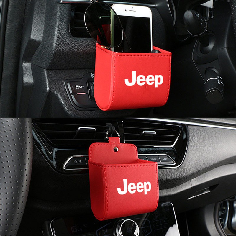 Kotak Penyimpanan Kunci / Kacamata / Handphone / Kartu Bahan Kulit Untuk Ventilasi Ac Mobil Jeep