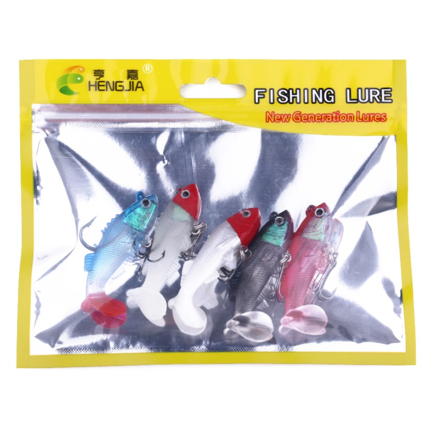 HENGJIA 5pcs Lead Shad softfish umpan pancing 6CM 8G colorful fishing lures swimbait bass ikan floating Single Hook Fishing Baits