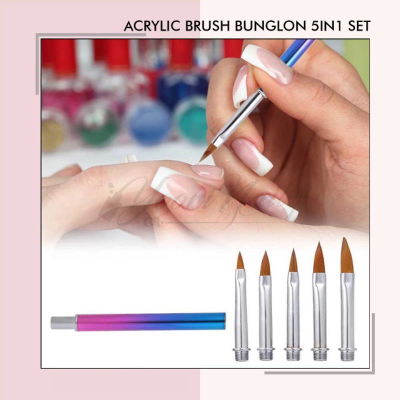 5in1 acrylic brush bunglon set kuas nail art acrylic 3d 5 in 1