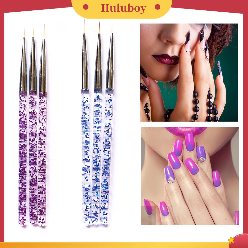 Huluboy Huluboy♡ 3pcs / Set Kuas Lukis Kuku Ultra Tipis Untuk Nail Art / Manicure