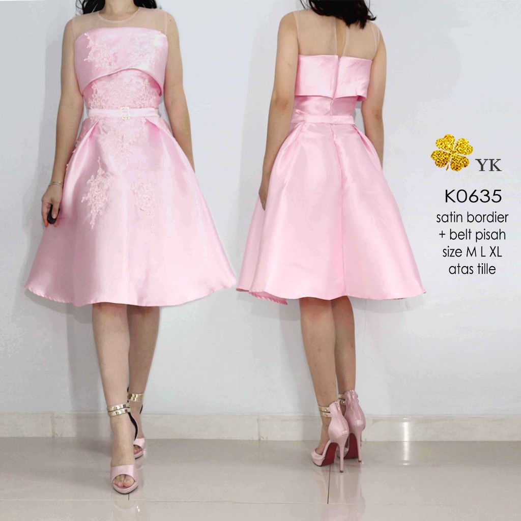 YKdress 0635 mini dress satin + belt dress pesta M L XL