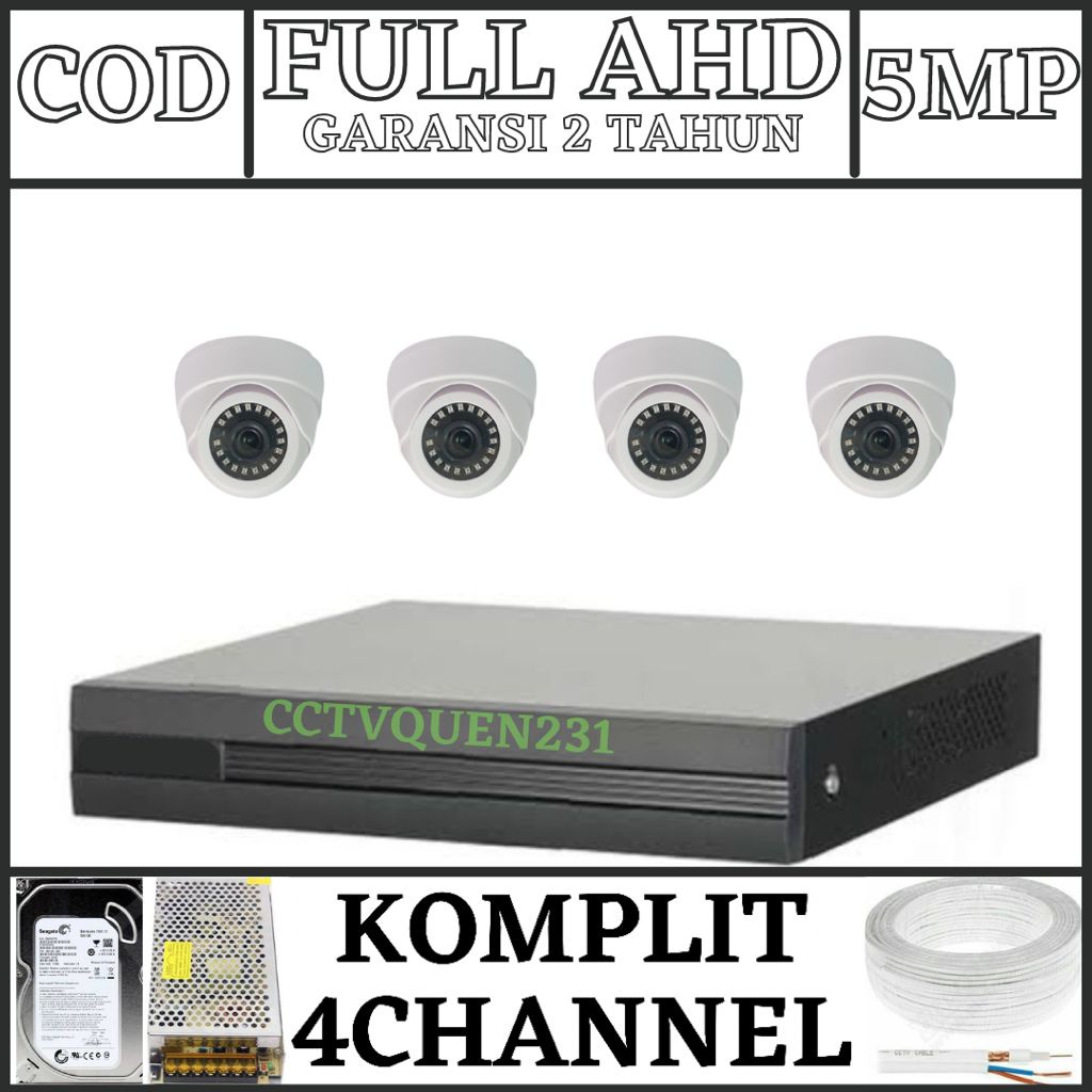 PAKET CCTV 4 CHANNEL 4 KAMERA 1080P FULL AHD 5 MP HDD 500GB KOMPLIT TINGGAL PASANG BOSKU