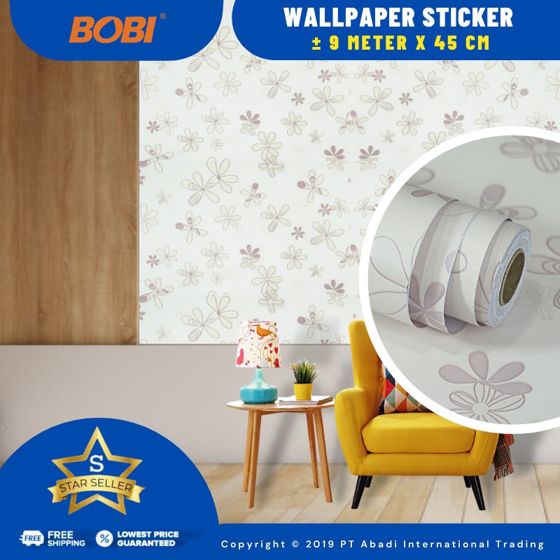 Walppaper Sticker Dinding Motif Bunga Pink Ungu 5151-1/Wallpaper Sticker Motif