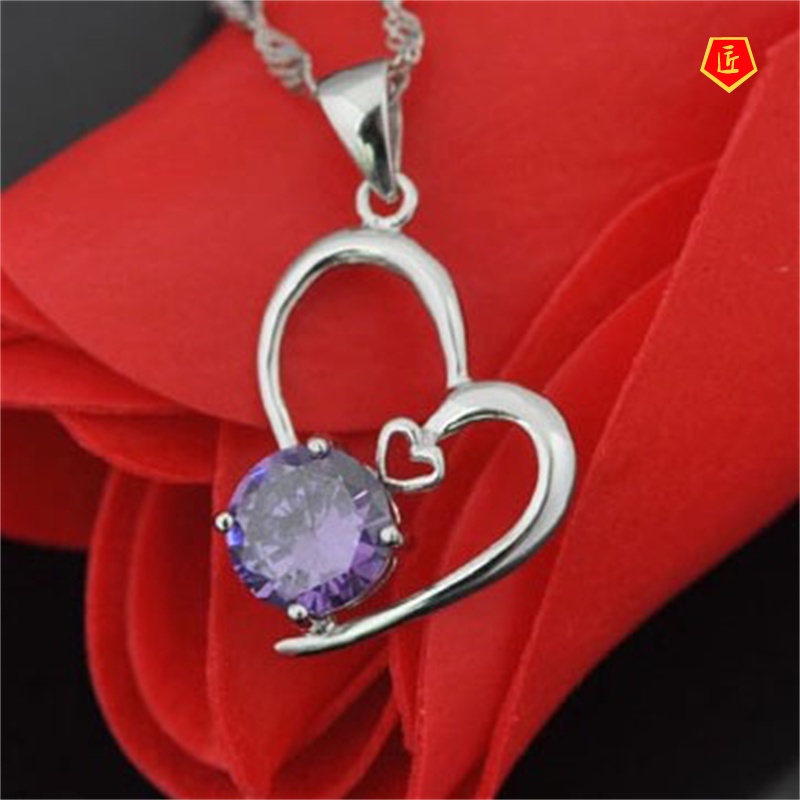 [Ready Stock]Korean New Silver Necklace Crystal Pendant Simple Fashion