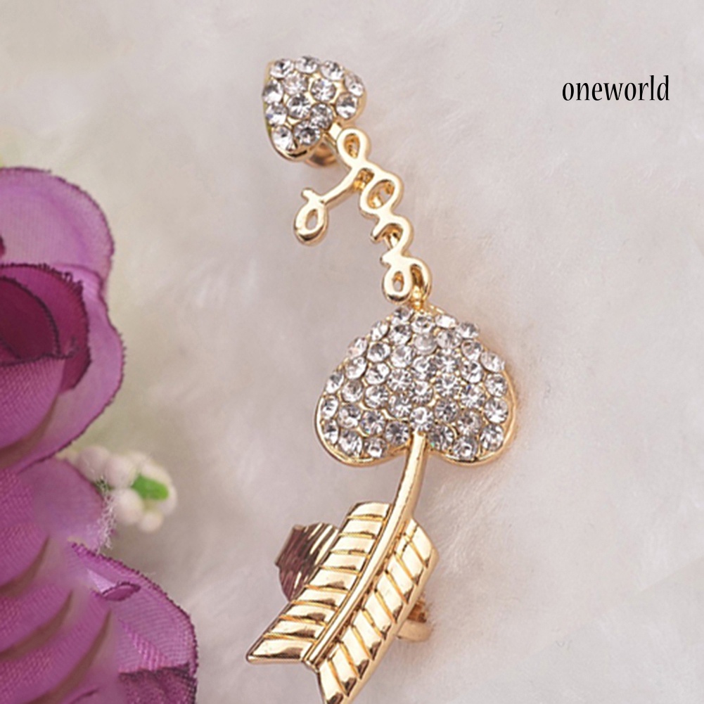 OW@ 1Pc Women Charm Love Heart Arrow Rhinestone Ear Cuff Earring Clip Punk Ear Stud