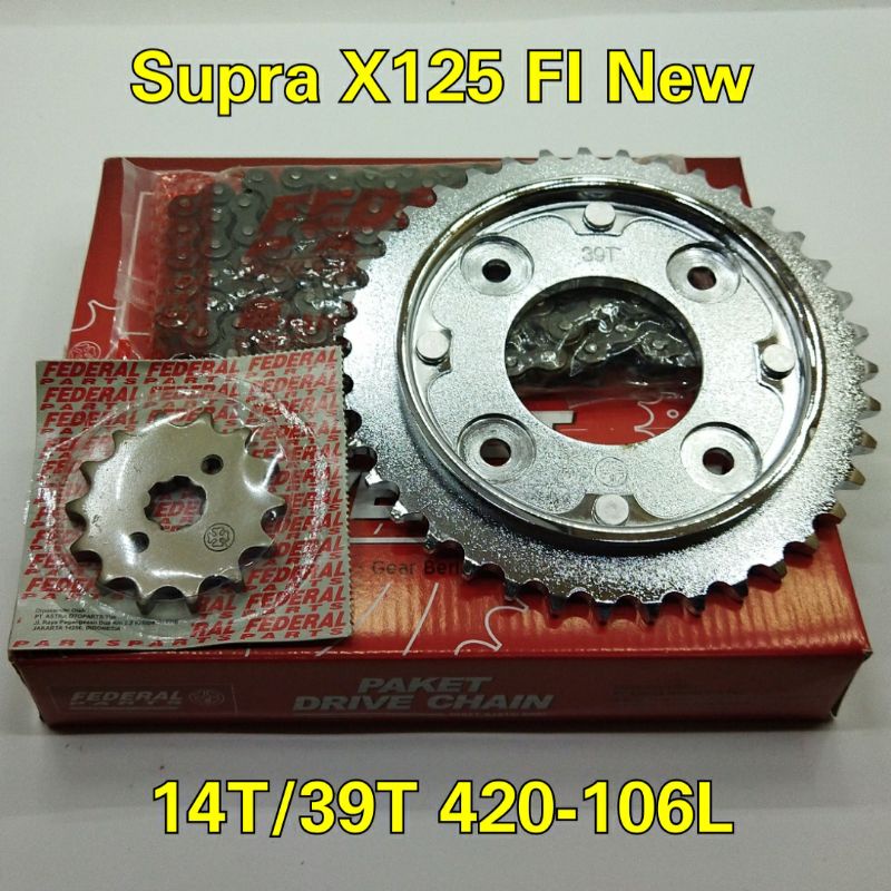 Federal FP-412P0-K41-220C Gear Paket Supra X125 Fi New 2014 Gear Depan 14T Gear Belakang 39T Rantai 