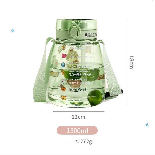 Botol Minum Plastik Besar Dengan Sedotan dan Stiker 3D Lucu 1300ml