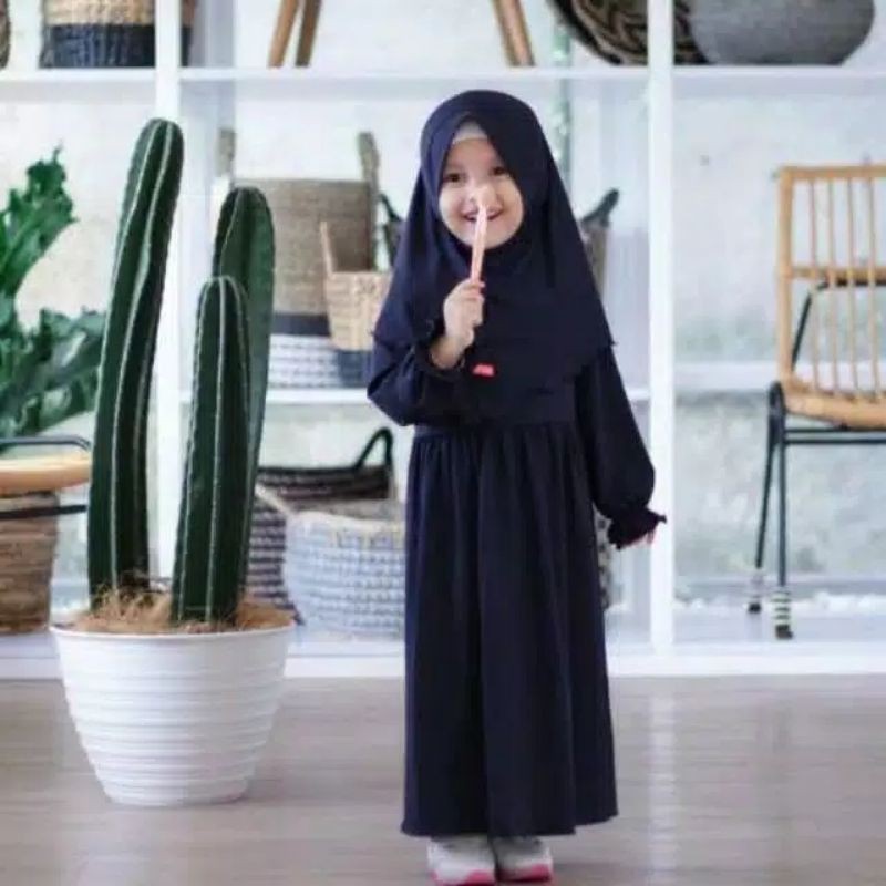 Gamis Aira Set Hijab Anak Perempuan Usia 2-7 Tahun |Setelan Busana Bju Syari Bayi Terbaru 3-5 Thn |Stelan Pakaian Tanggung Little Pineapple Baju Muslim Lucu