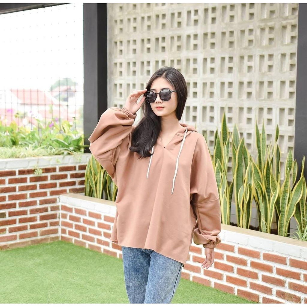 V.Vara Batwing Hoodie Wanita -  Sweater Wanita Terkini-mocha
