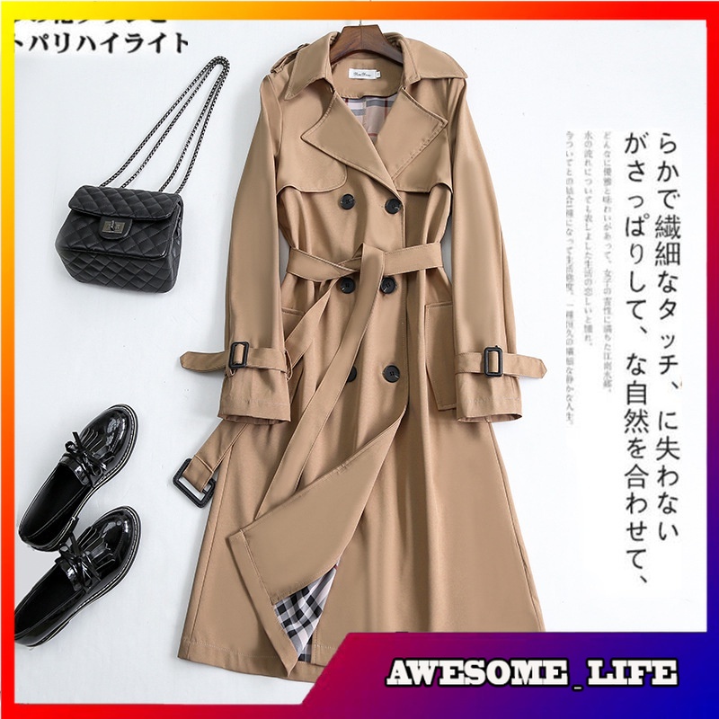 Trench Coat Wanita Real Shot Spot Fall Long British Khaki