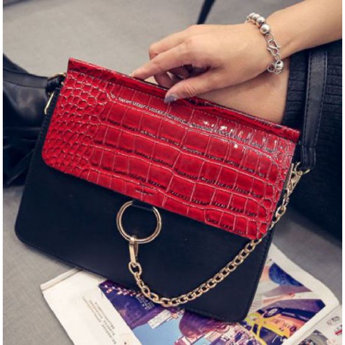 tas wanita selempang import merah hitam