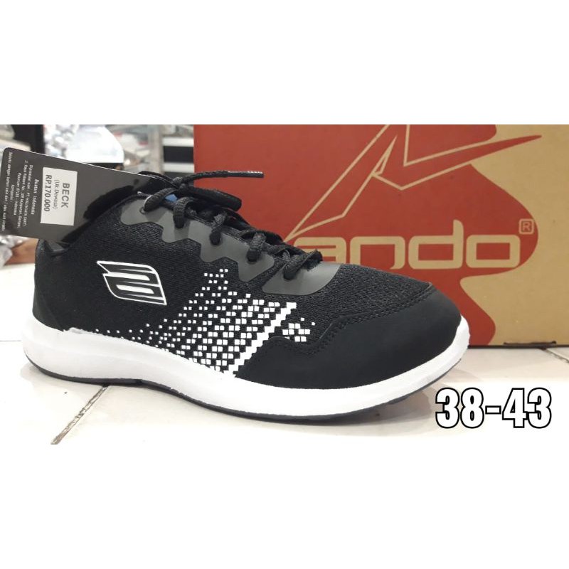 Sneakers Pria Dewasa Ando BECK / Sepatu Olahraga Hitam-Putih Ando Original