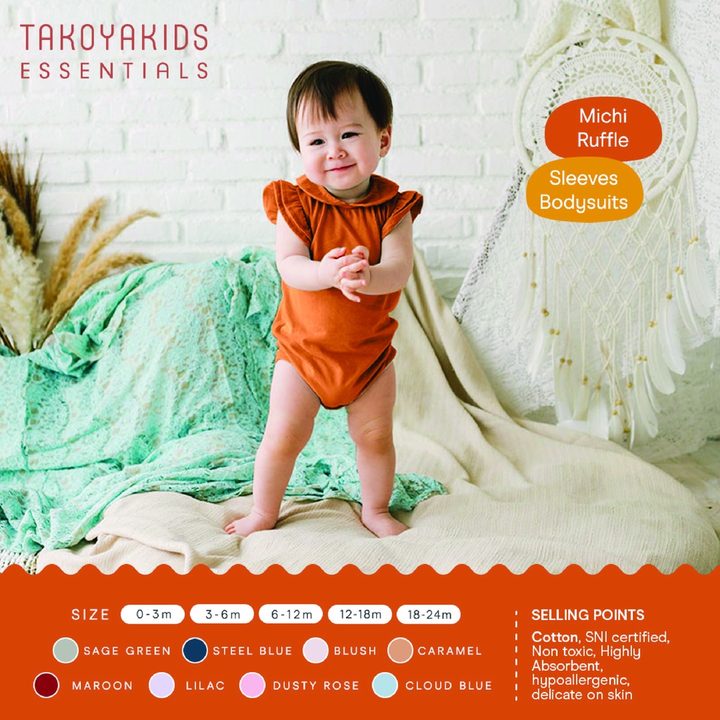 Kottonville - Setelan Baju Anak Bayi Michi Ruffle Sleeves Bodysuits (0-2 yrs) Laki-laki dan Perempuan-2