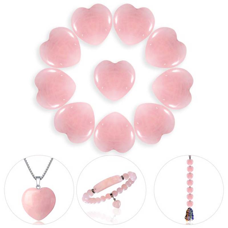 Kerajinan DIY Batu Permata Membuat Perhiasan Dipoles Ukir Berbentuk Hati Batu Penyembuhan Pretty Pink Rose Quartz Crystal