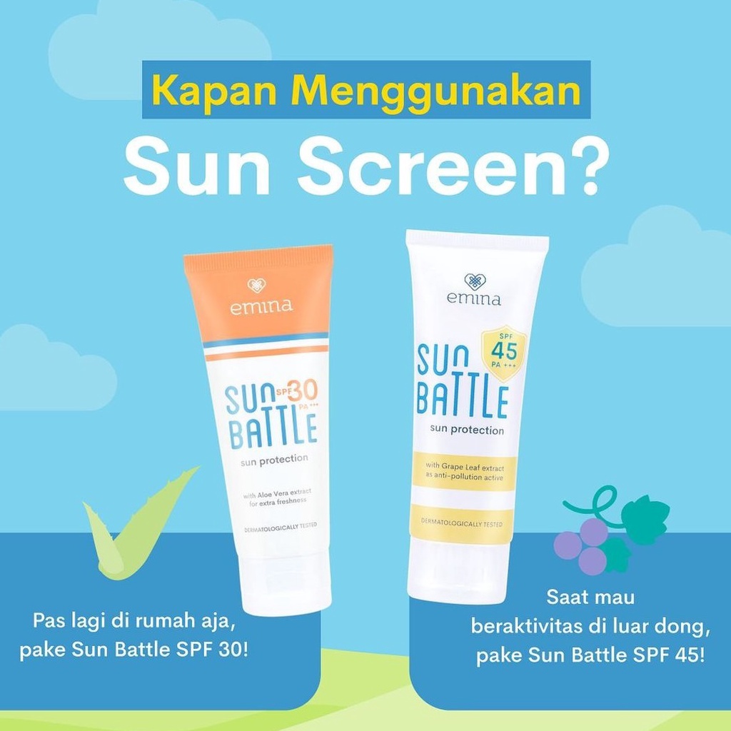 Sunscreen Wajah EMINA Sun Battle SPF 30 /  SPF 45 PA+++ Sun Protection - 60 ml / 30 ml - BPOM - Sunblok Sunblock Sunscren Sunsreen Batle Tabir Surya Skincare Orange Kuning