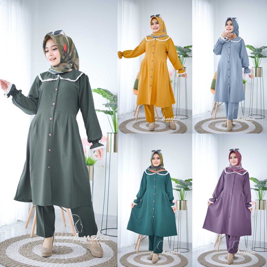 KIRANA AMELIA one set kringkel atasan mix celana terbaru long tunik kerja santai hangout busui hamil adem