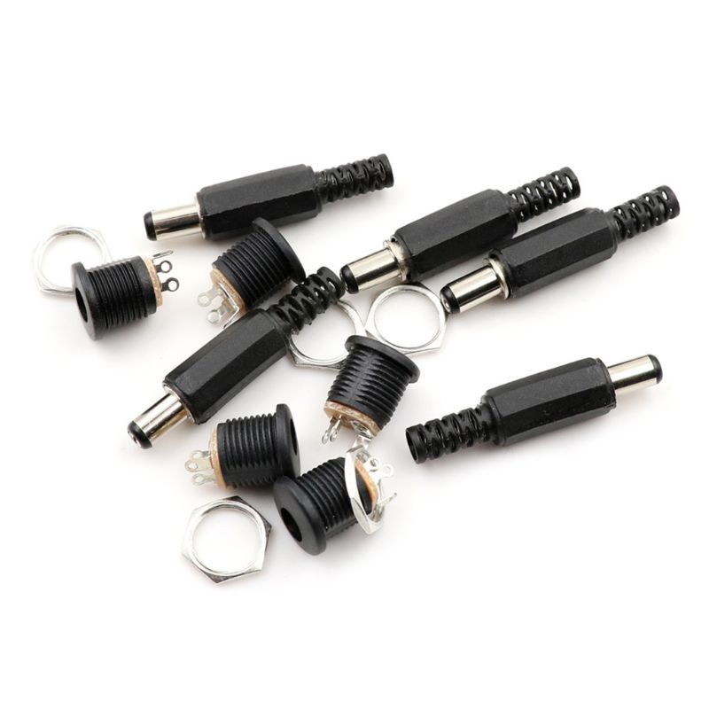 btsg 10 pcs 12V 3A Plastic Male Plugs + Female Socket Panel Mount Jack DC Power Connector Electrical Supplies