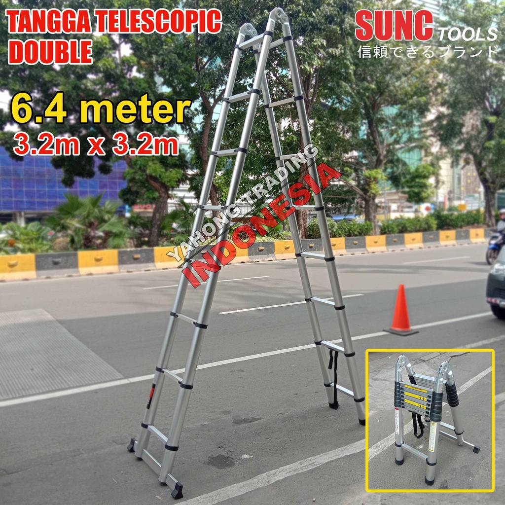 Tangga Teleskopik Double Tangga Lipat Susun Telescopic Ladder 6.4m (3.2m + 3.2m)